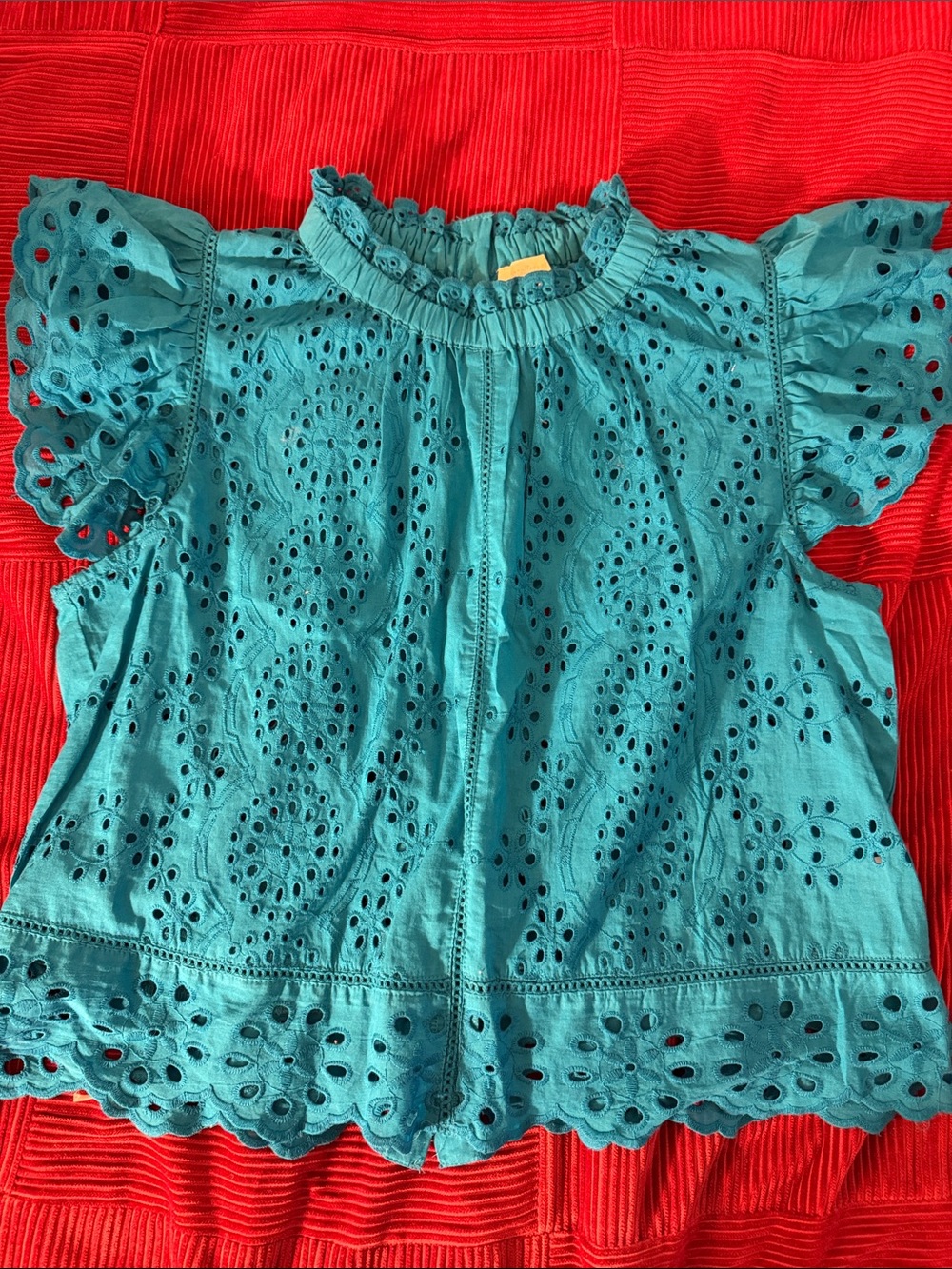 Teal Eyelet Flutter Sleeve Blouse size M
